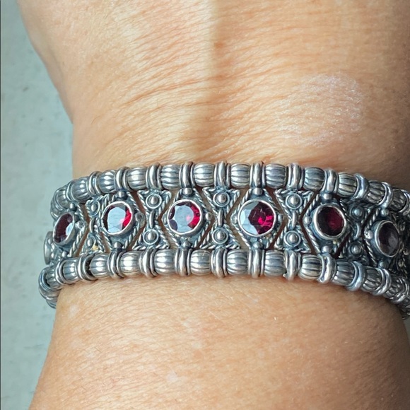 ❤️‍🔥2XHP❤️‍🔥VTG Gothic 925 Silver and Red Stone Bracelet - Picture 11 of 14